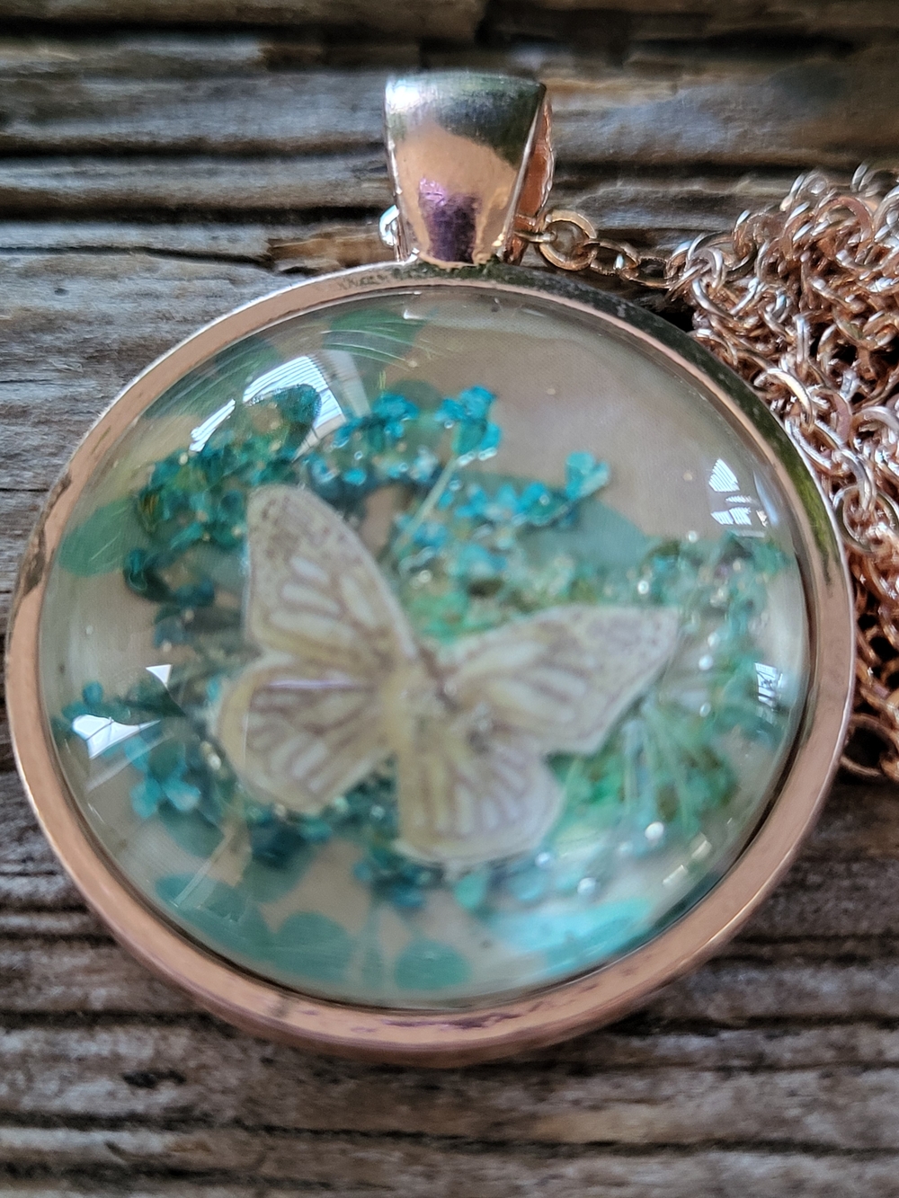 Handmade Butterfly Under Necklace in Teal and Silver